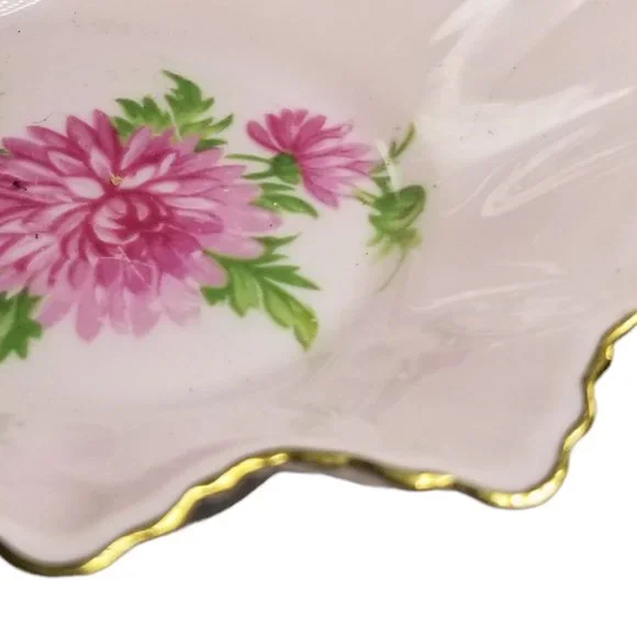 Vintage Adderley Floral Bone China England Scalloped Gold Trim Pink Dish 1960 - Picture 6 of 8